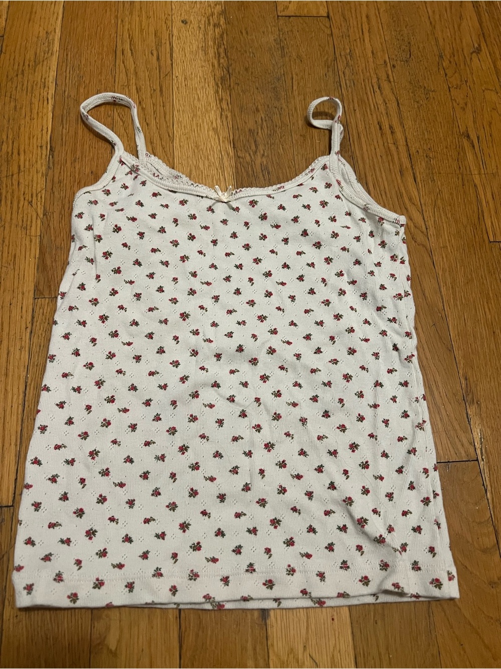 BRANDY MELVILLE White Floral Ribbed Cami with Tiny Red Roses